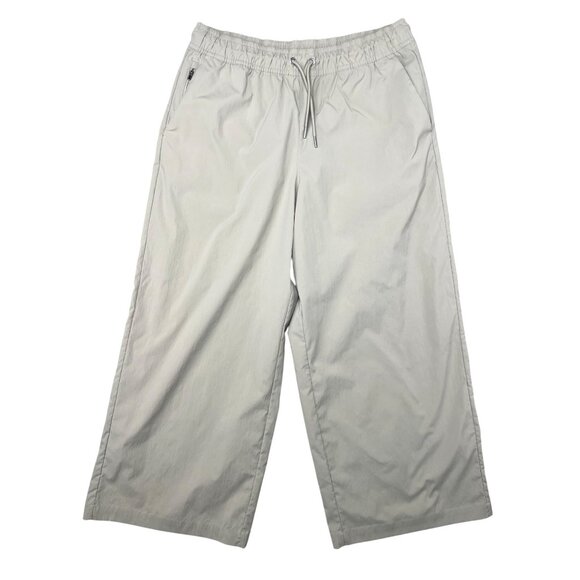 Athleta Avenue Wide-Leg Cropped Pants Beige Polyester Womens Casual Size Medium - Picture 2 of 15